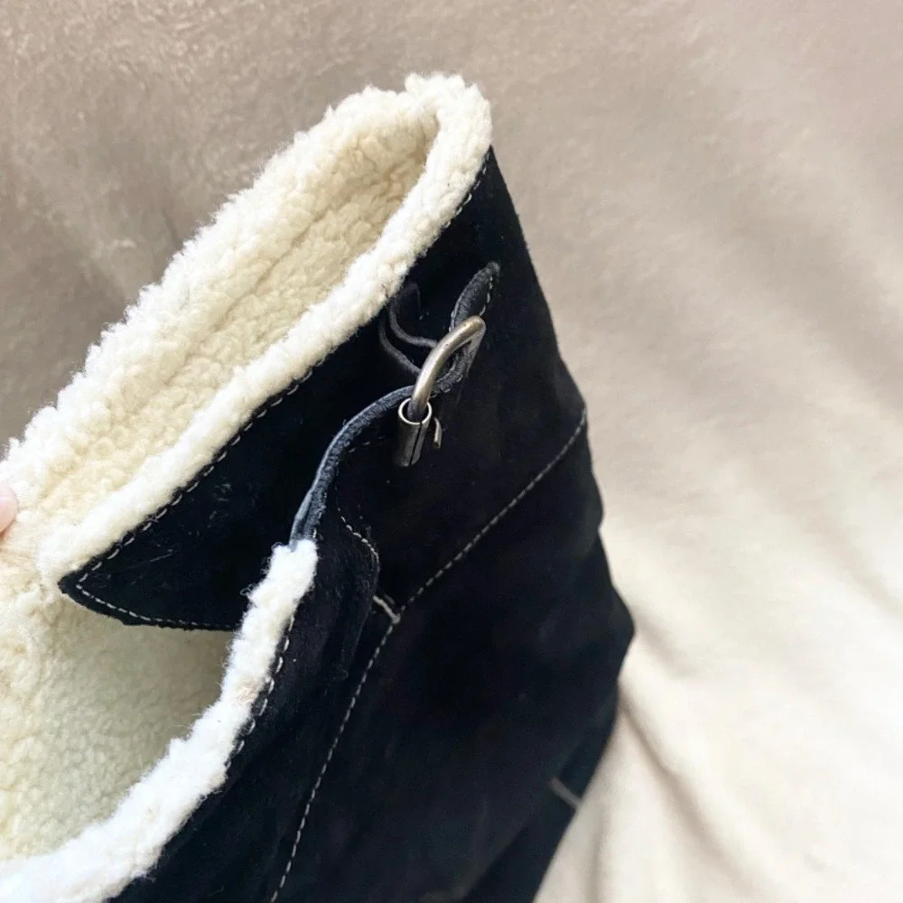 Kors Michael Kors Black Suede Shearling Lined Tall Wedge‎ Boots Made in Italy